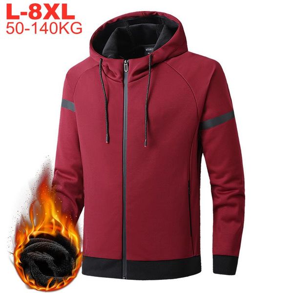 

big size 8xl 7xl 6xl mens jacket hoodies winter thicken oversized coats male hooded fleece lining jackets men autumn outerwear, Black;brown