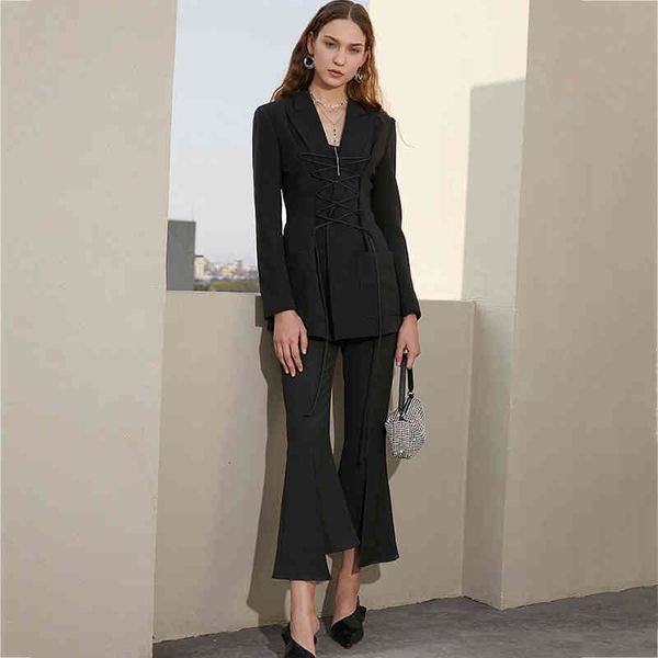 

women's suits & blazers [eam] women black strap pocket slim elegant blazer lapel long sleeve loose fit jacket fashion spring autumn 202, White;black