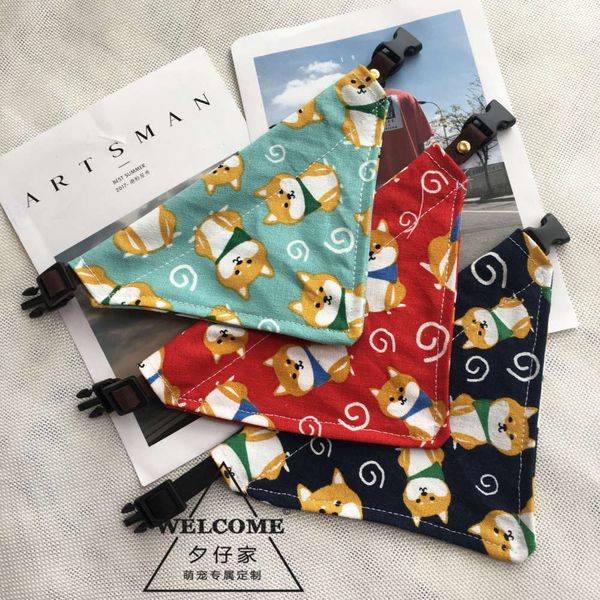 

xizai family cartoon dog triangle scarf pet decoration and wind bib neck golden hair samoye erha triangle scarf, Blue;gray