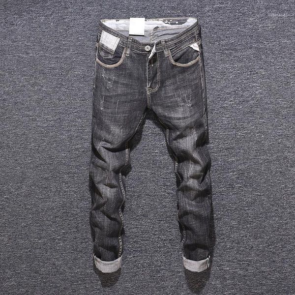 

2020 new simple men's jeans retro solid color water wash zipper jeans for men autumn casual straight breathable mens1, Blue