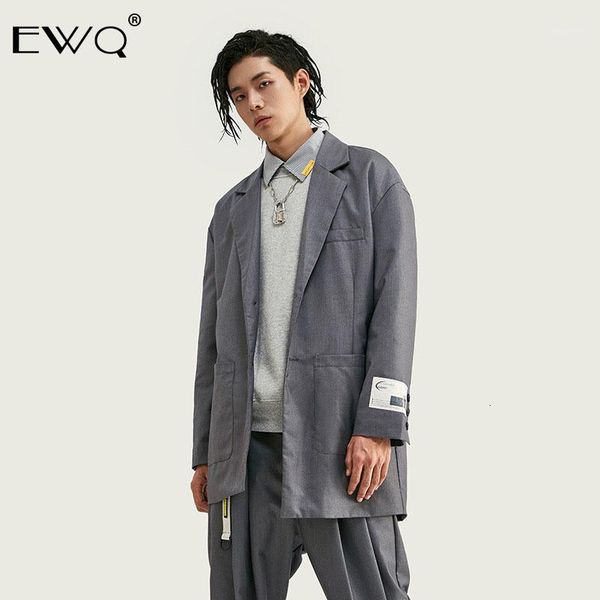

ewq / men's clothes 2019 autumn and winter new tide irregular hem loose retro solid color men's blazer loose long coat 19h-a1211, White;black