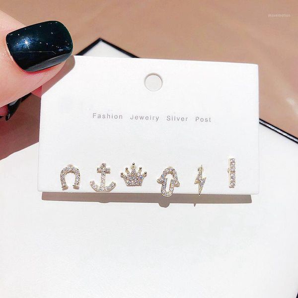 

trendy crown palm anchor stud earrings new fashion personality silver color earrings for women korean jewelry pendientes mujer1, Golden;silver