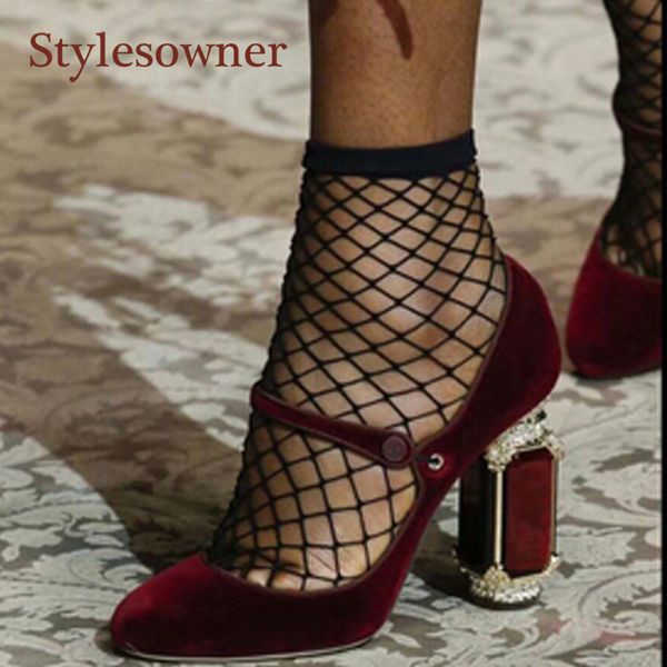 

women pumps chunky high heel pointed toe heels suede eye dress shoes t-strap spring autumn daily comfortable shoes, Black
