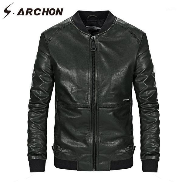 

s.archon motorcycle pu leather jacket men thin windproof o neck outerwear casual pilot jacket clothes male fashion coat1, Black;brown