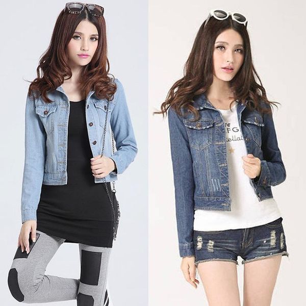 

2019 summer motorcycle wash short jeans denim jacket woman basic outerwear coat base trench female denims wholesale mp2441, Black;brown