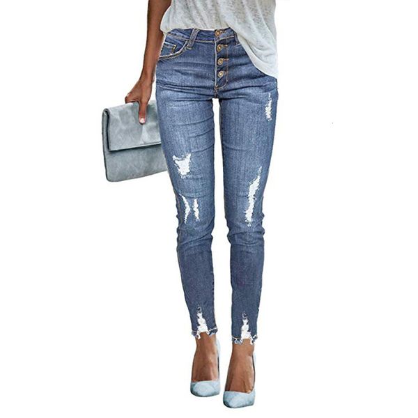 

high waist elastic skinny slim fit, women's jeans, holed leggings, Blue