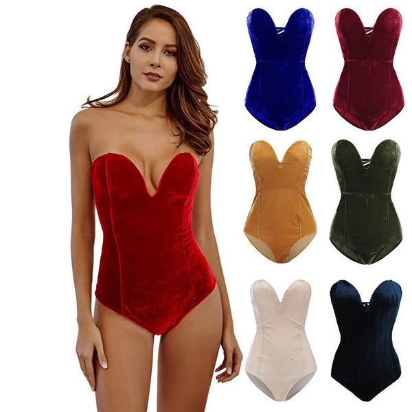 

women bodysuit strapless deep v neck cross backless velvet bodycon leotard basic clothes for female ladies party new, Black;white