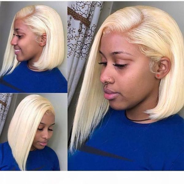

613wig human hair bob lace front wigs full lace blonde wigs can be dyed short bob natural straight preplucked hairline for black women, Black;brown