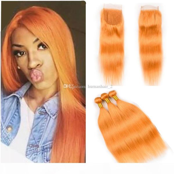 

orange human hair weaves 3 bundles with lace closure raw indian virgin hair orange hair extensions with 13x4 full lace frontals, Black;brown
