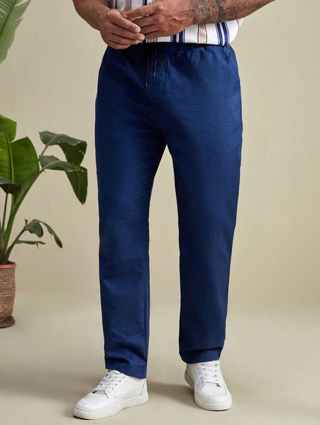 

extended sizes men drawstring waist tapered pants 809b#, Black