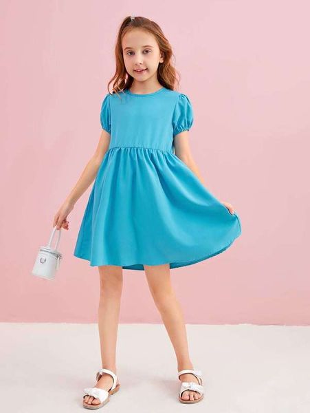 

girls puff sleeve zip back dress she, Red;yellow
