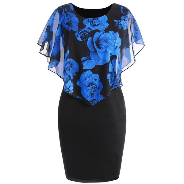 

rosegal plus size women dress rose overlay capelet bodycon summer dress casual office party dresses vintage vestidos y200418, Black;pink