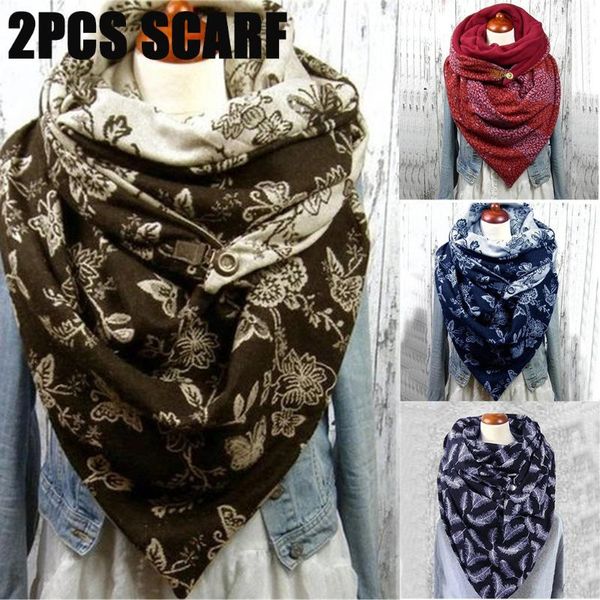 

40# fashion women printing button soft wrap casual warm scarves shawls winter women scarf foulard femme scarf wear in many ways, Blue;gray