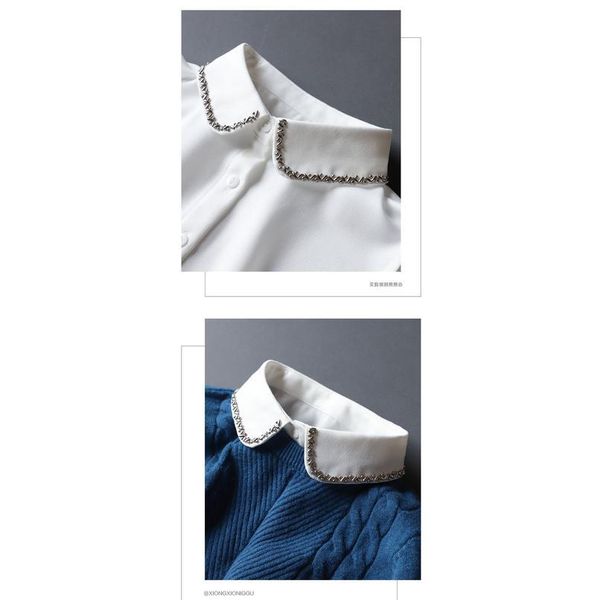 

elegant beaded fake collar shirt chiffon white detachable collar fake women vintage ladies false blouse lapel collar ha jllpcd, Blue;red