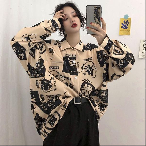 

plus size 2021 streetwear harajuku korean style fashion women blouses shirts spring turn down collar casual womens clothing, White