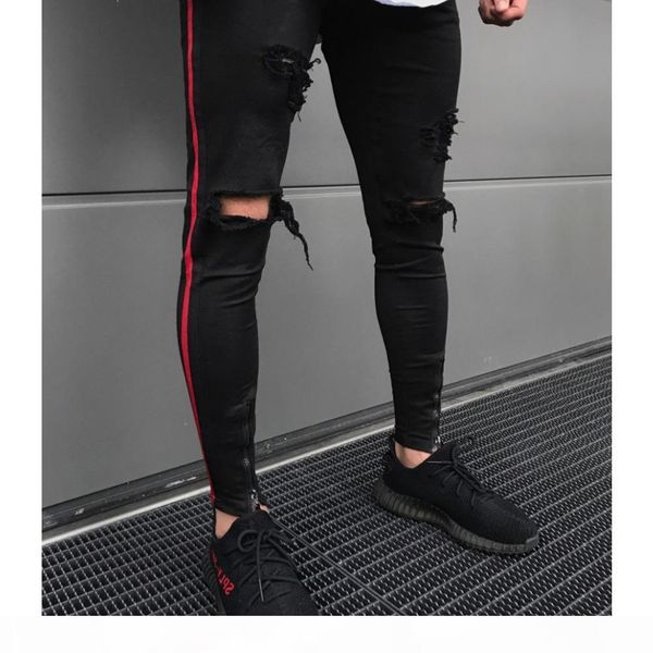 

retail green black destroyed mens slim denim straight biker skinny jeans casual long men ripped jeans size s-3xl ing, Blue