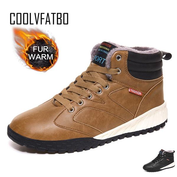 

coolvfatbo men snow boots warm fur winter shoes men winter boots footwear plus size ankle snow shoes sneakers, Black