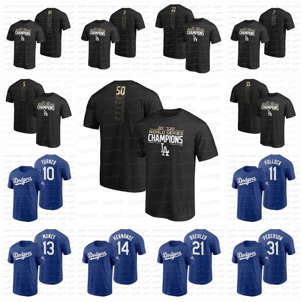 

corey seager los angeles 2020 world series champions t-shirt mookie betts cody bellinger urias kershaw turner gonzalez muncy buehler jersey, Black