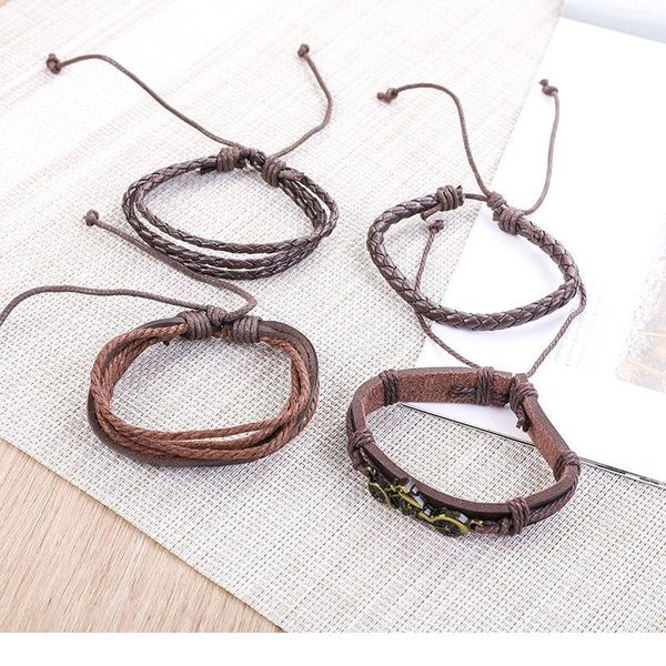 

eif dock vintage motorcycle leather bracelet for men and women handmade weave rope charm wristband jewelry acc qylpib