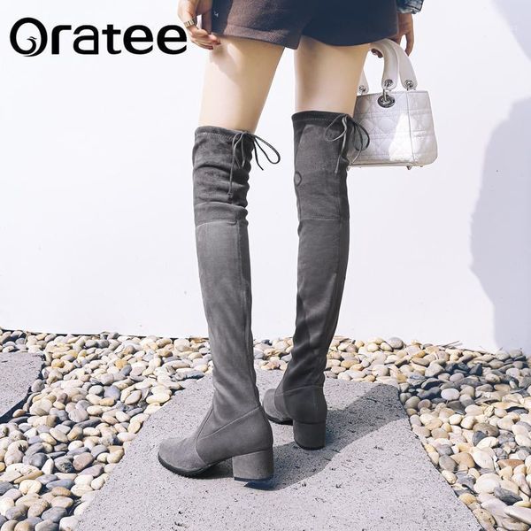 

boots ladies autumn/spring shoes square high heel women over the knee scrub black woman motorcycle plus size 34-431