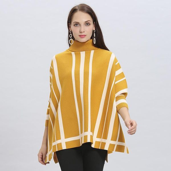 

2020 spring autumn women sweaters knitted batwing sleeve high-neck pullover poncho capes femme boho loose slim coat cloak1, White;black