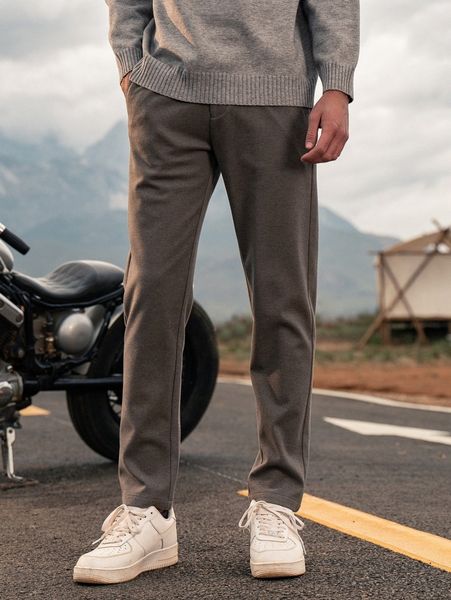 

men solid slant pocket pants e5e4#, Black