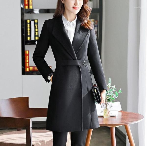

2020 coat women wool plus size winter solid lapel long sleeve button coat cashmere woolen winter abrigos mujer invierno1, Black