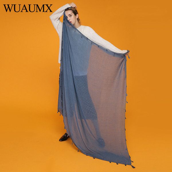 

wuaumx fashion 140*140cm square scarf for women cotton blends soft scarf hijab thin scarves wraps shawl tassel foulard femme y201007, Blue;gray