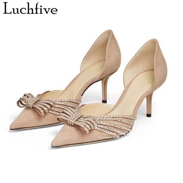 

dress shoes crystal bowtie women pumps thin high heels party pointy toe outwear kid suede nude woman, Black