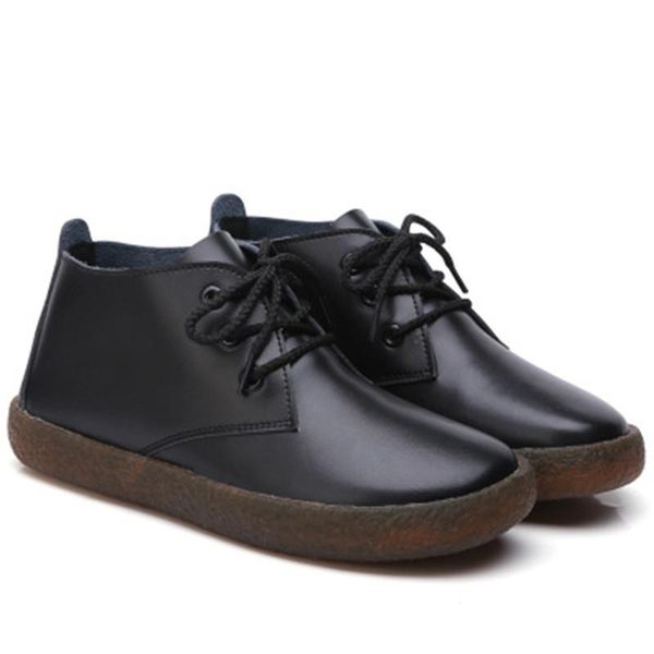 

2020 women leather lace up basic boots ankle boots for women footwear flats shoes ladies moccasins short size 35-43, Black