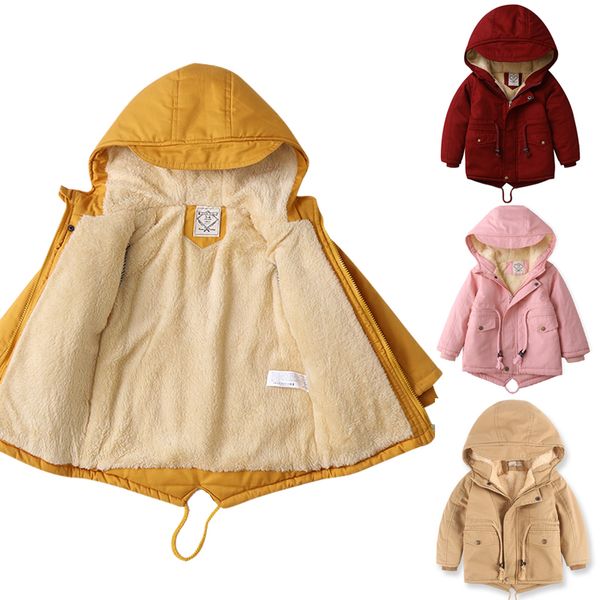 Зимняя детская с капюшоном плюшевая хлопковая куртка ветровка пальто новых мальчиков и девочек средней длины плюшевая талия хлопковая куртка LJ201017