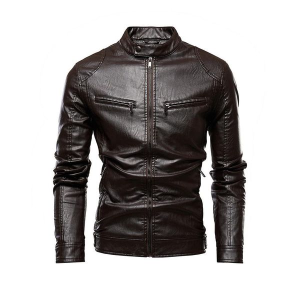 

men's fur & faux autumn jacket men slim retro winter jackets male pu leather stand collar suits mens bomber coat chaqueta hombre, Black