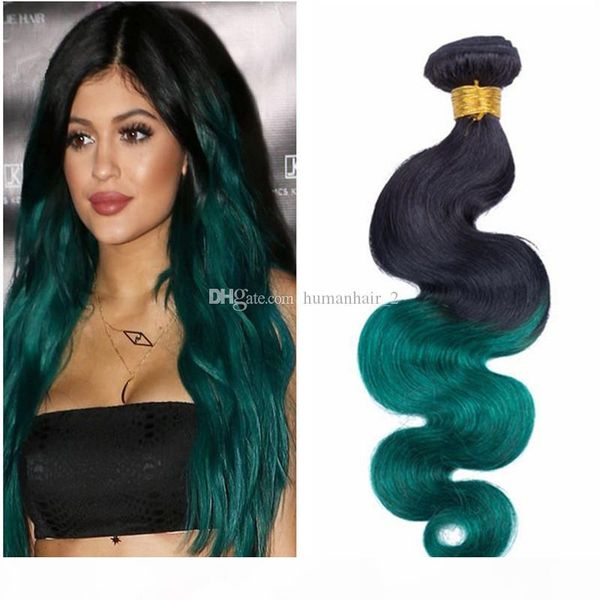 

dark green body wave human hair weaves 3pcs lot dark root green hair extension two tone peruvian virgin hair, Black;brown