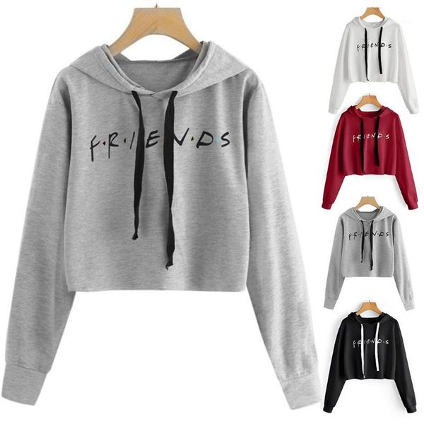 

2018 casual women fashion hooded sweatshirts loose crop hoodie pullover long sleeves hoodies letters friends printed tracksuit1, Black