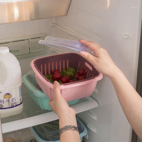 

kitchen covered double-dried fruit vegetable box pp material washing drain basket fruit vegetable preservation basket1