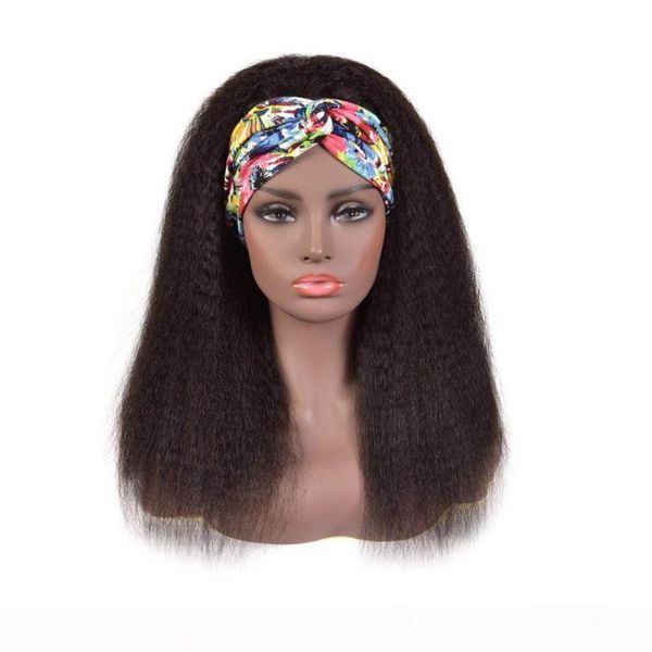 

yaki kinky straight headbands wigs human hair for black women 200% density remy with random gift natural color, Black;brown