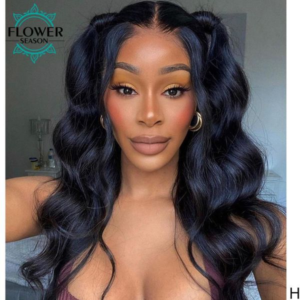 

remy glueless human hair wigs body wave lace front wig 13x4 150% pre plucked natural color for black women flowerseason, Black;brown