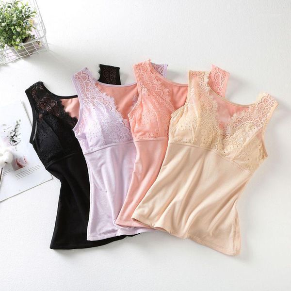 

crop women fashion tank cozy camisole female bottoming tube lace stitching v neck plus velvet warm mujer1, Black;white