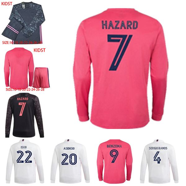 

2021 sergio ramos hazard benzema home away new long sleeve sports soccer jersey asensio modric marcelo football shirt, Black;yellow
