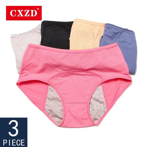 

women's panties cxzd 3pcs/set menstrual women pants leak proof incontinence underwear period briefs high waist female, Black;pink