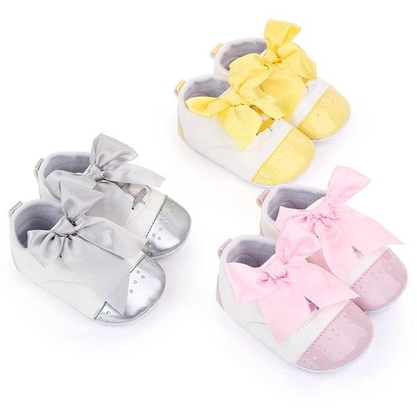 

spring autumn newborn pu toddler bow princess girls soft sole first walkers anti-slip baby shoes for 0-18m y201028