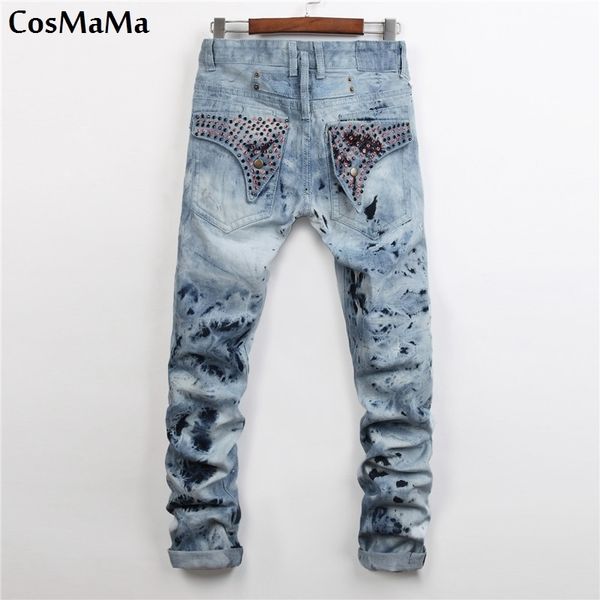 

new arrival cosmama brand factory designer slim skinny fit american flag biker fashion jeans for men 201117, Blue