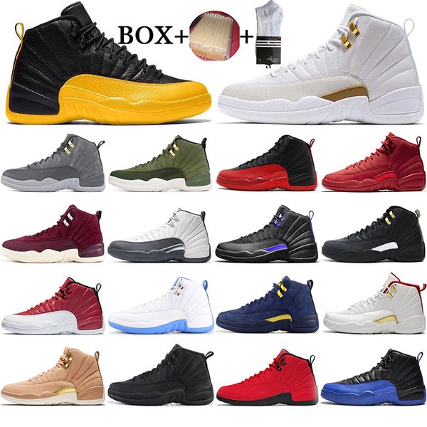 

with box 12 12s fiba cny wntr mens basketball shoes reverse taxi game royal blue wings grey men sport sneakers trainers size 40-47, White;red