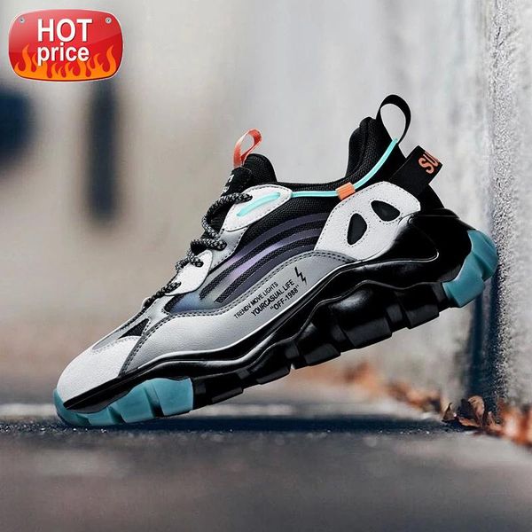 

new fashion leather stitching luminous men's shoes thick-soled comfortable outdoor casual sports shoes men's catwalk stage #7v71