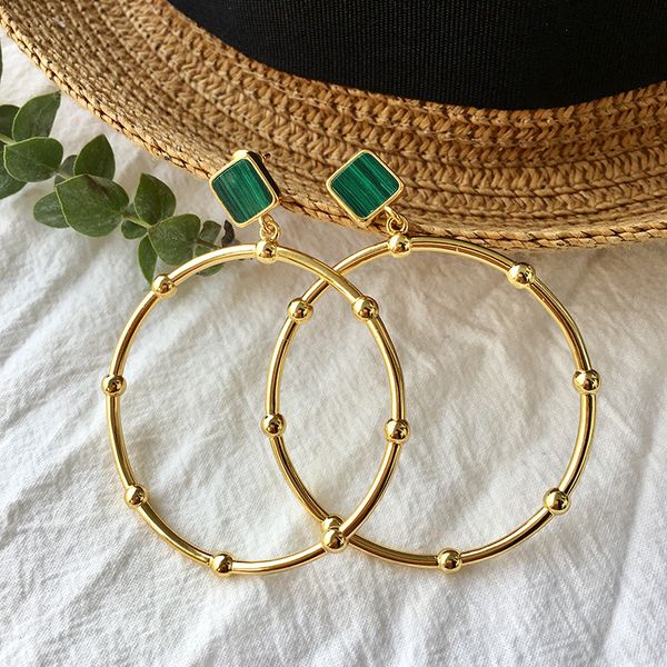 

new arrival 18k gold plated copper malachite stone big circle earrings for women 2019 selling new luxury fashion jewelry, Golden;silver