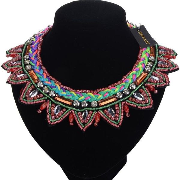 

chokers jerollin braided big choker statement women maxi jewelry resin beads bib necklace red/blue 350-500mm collares de moda 2021, Golden;silver