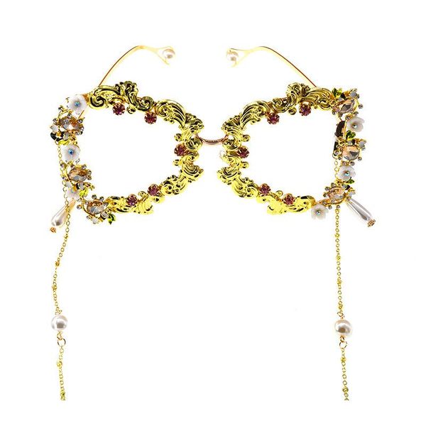 

sunglasses 2021 oversized punk women luxury metal flower fashion men baroque pearl sun glasses uv400 nx, White;black