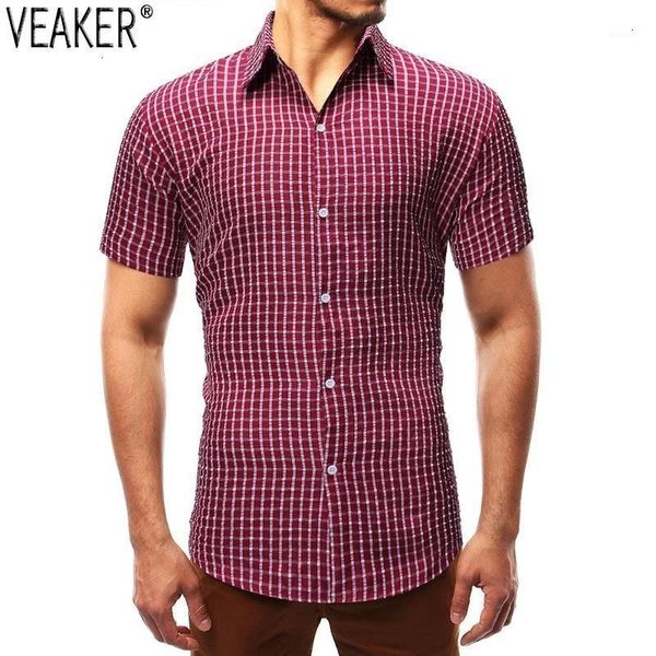 

2019 new men summer short mouths men casual men's shirts red blue black slim fit shirt  -2xl1, White;black