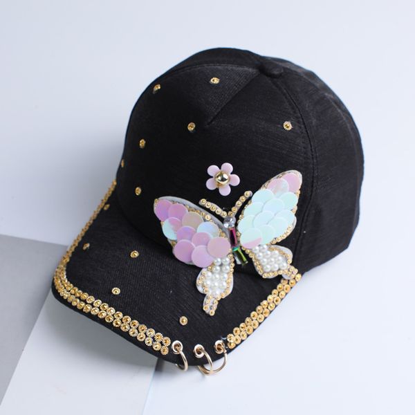 

summer plain cotton women metal baseball cap snapback hip hop caps casual butterfly sequins baseball caps hats 201019, Blue;gray