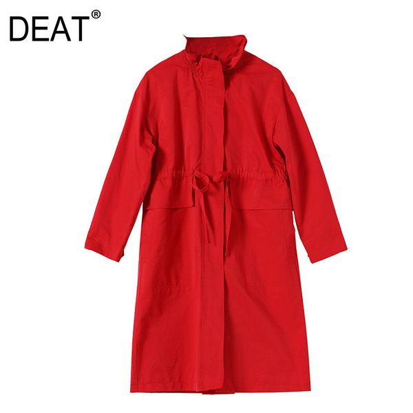 

[deat] new autumn fashion tide casual long sleeve patchwork sashes zipper slim lotus leaf collar loose coat women am942 201031, Tan;black